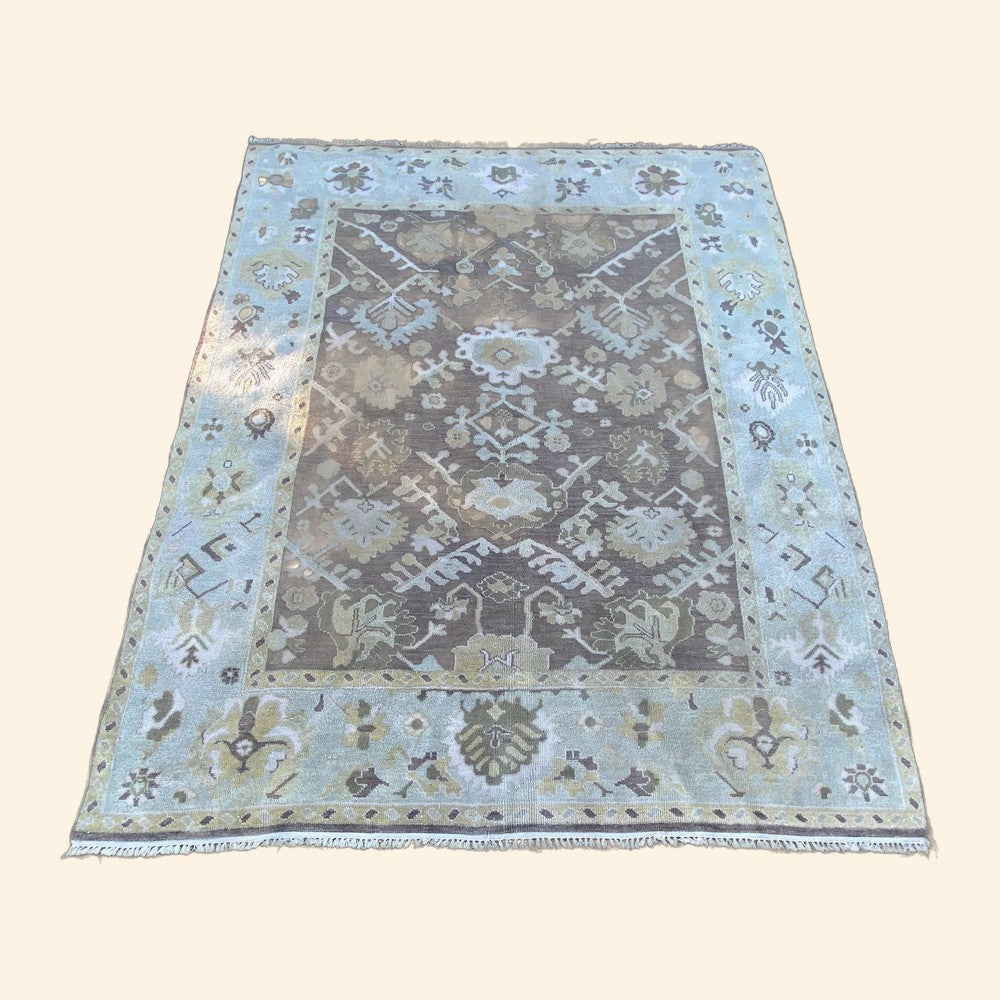 Vintage Hand-Knotted Oushak Rug