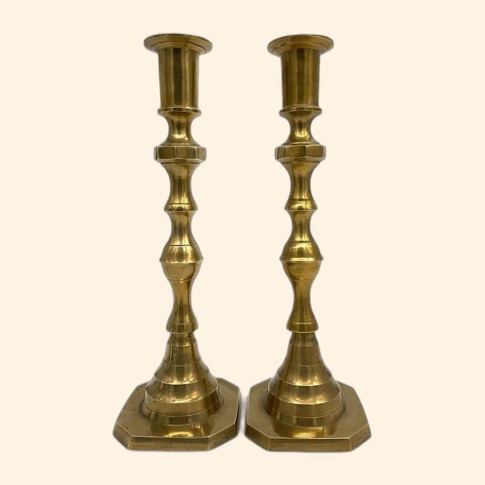 Vintage Solid Brass Candlesticks (Pair)