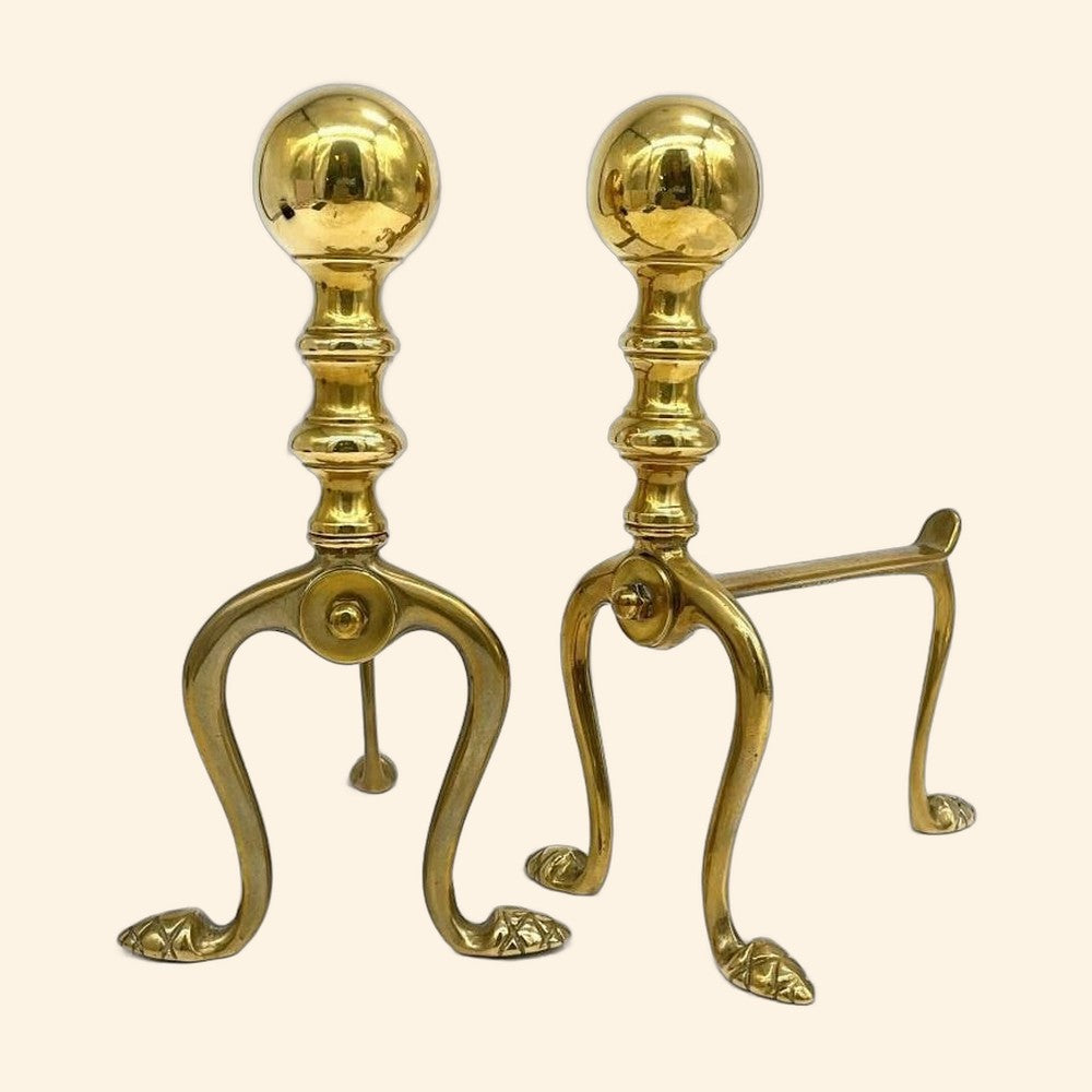 Antique Brass Cannonball Andirons