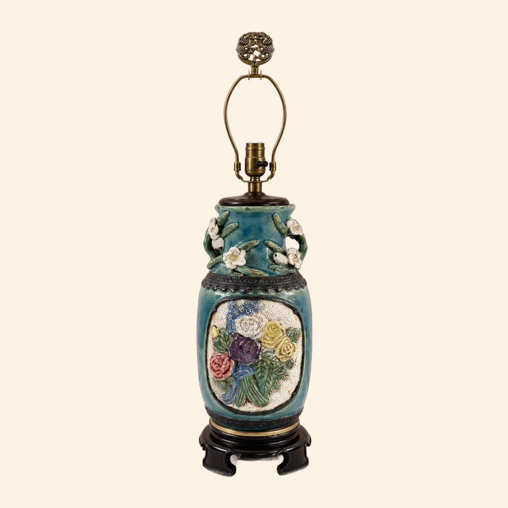 Turquoise Chinoiserie Ceramic Table Lamp