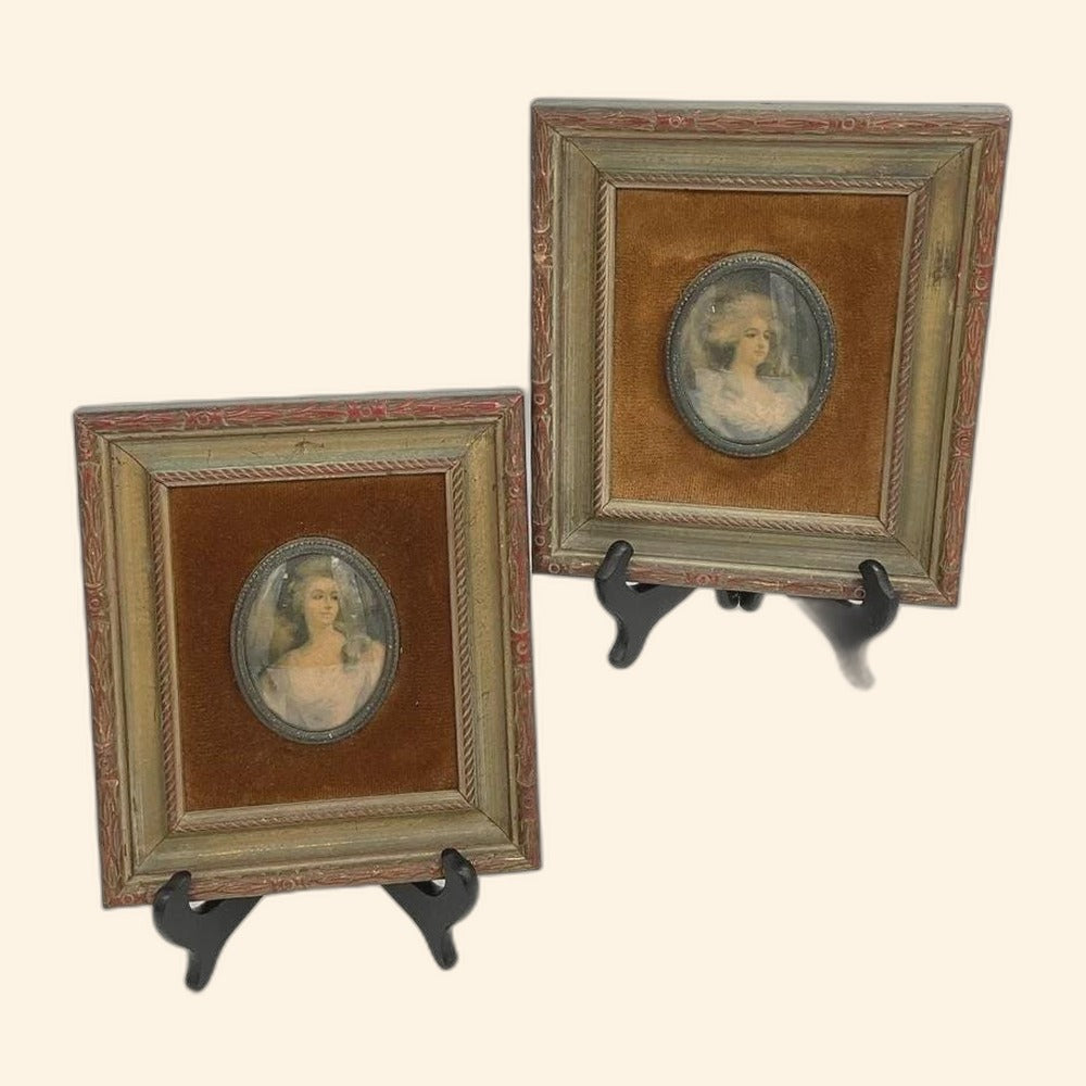 Antique French Miniature Portraits (Set of 2)