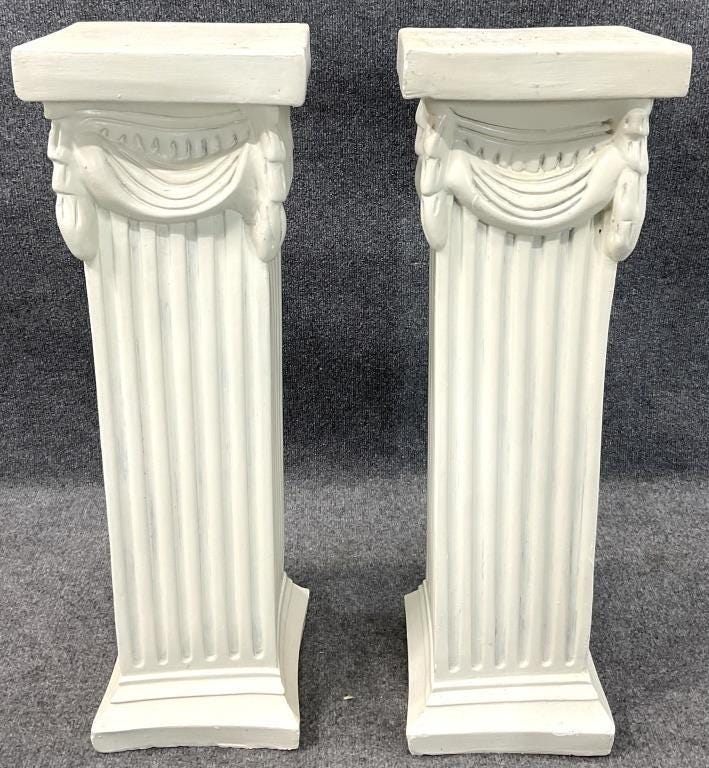 Antique pair of Column Pillar Pedestals in the Grecian Roman Neoclassical Style