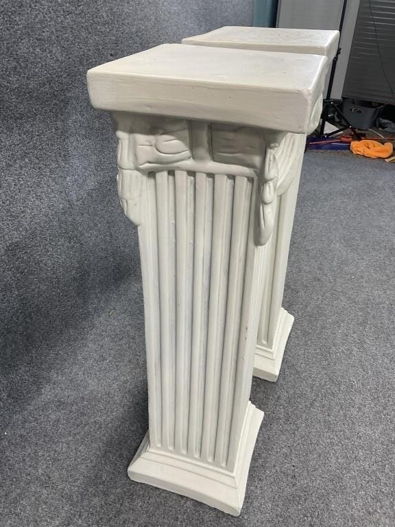 Antique pair of Column Pillar Pedestals in the Grecian Roman Neoclassical Style