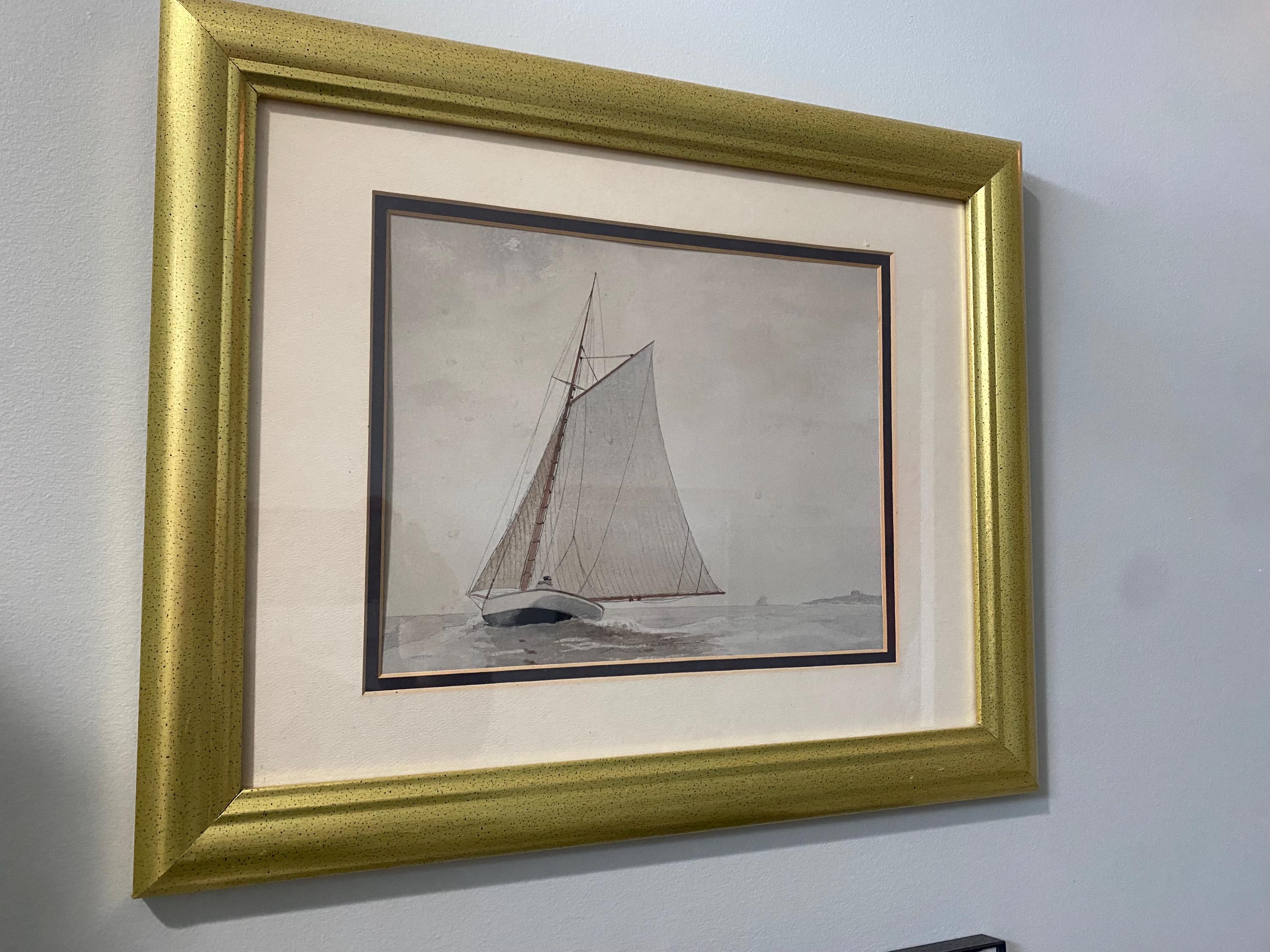 Framed Antique Sailboat Giclée Print — Vintage Coastal Wall Art
