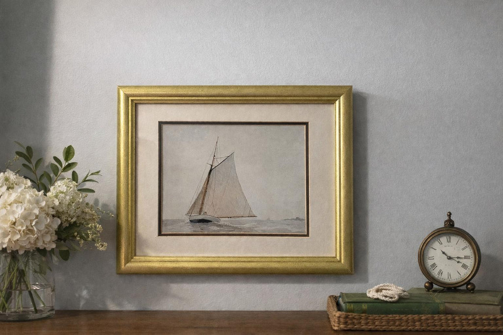 Framed Antique Sailboat Giclée Print — Vintage Coastal Wall Art