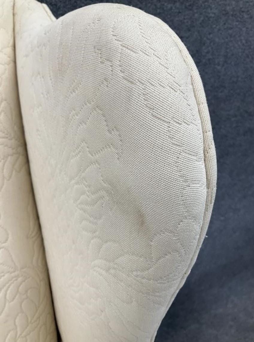 Vintage Hickory Wingback Chair – Cream Upholstered – Queen Anne Legs – Classic English Style Accent Chair