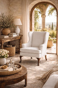 Vintage Hickory Wingback Chair – Cream Upholstered – Queen Anne Legs – Classic English Style Accent Chair