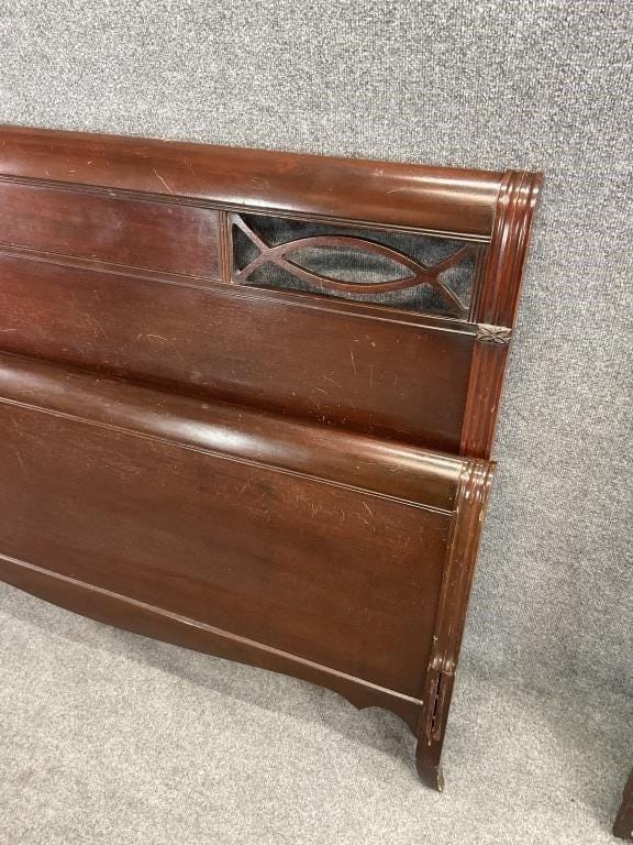Antique Mahogany Full Size Bed, Art Deco Inlay Headboard, c. 1920-1930