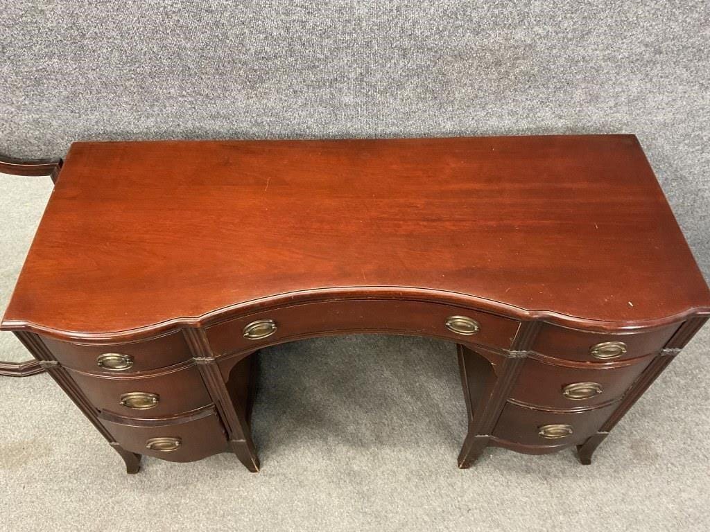 Antique Serpentine Mahogany Vanity Set | Includes Floral Bench