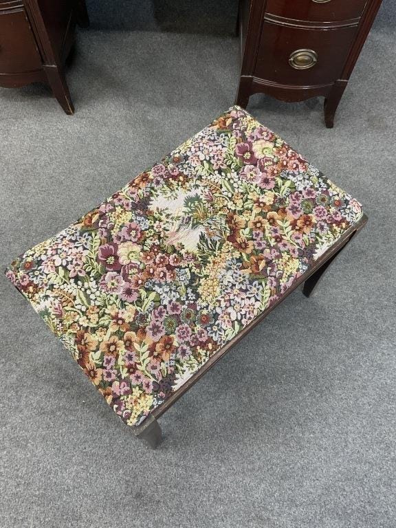 Antique Serpentine Mahogany Vanity Set | Includes Floral Bench
