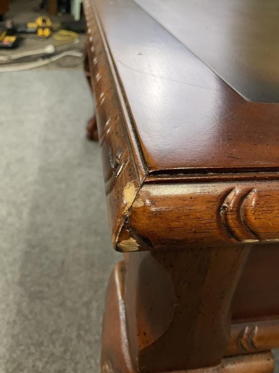 English Georgian Revival Ball and Claw Coffee Table | Faux Leather-Top Library Table | Mid-Century Traditional