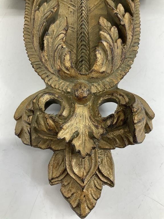 Victorian Giltwood Wall Bracket Shelves, Antique Acanthus Corbels, Pair