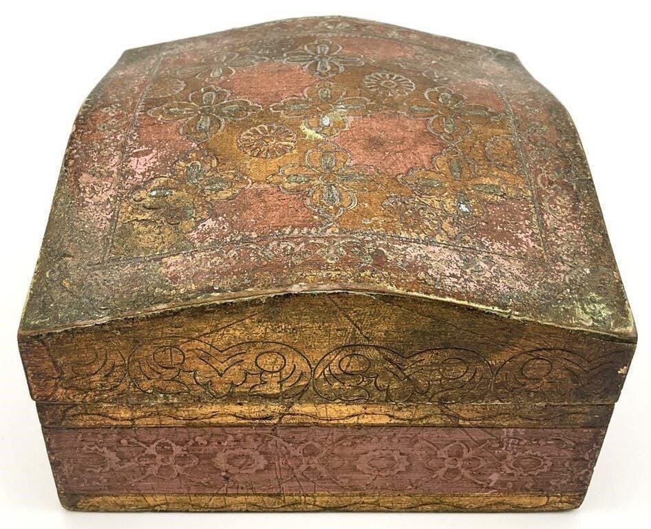 Vintage Florentine Giltwood Box, Hand-Painted Keepsake Jewelry Box