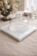 Vintage Marble Cheese Board with Glass Cloche — Italian Villa Serving Platter — Antique Kitchen Decor
