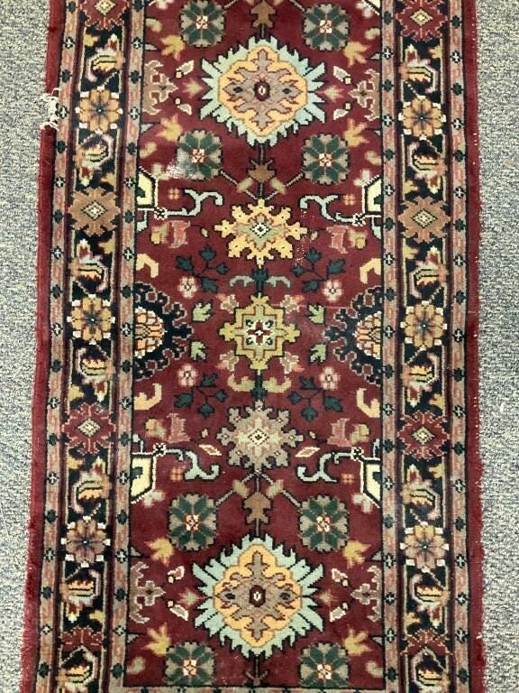 1970s Hand-Knotted Wool Runner Rug • Red Oriental Medallion Design
