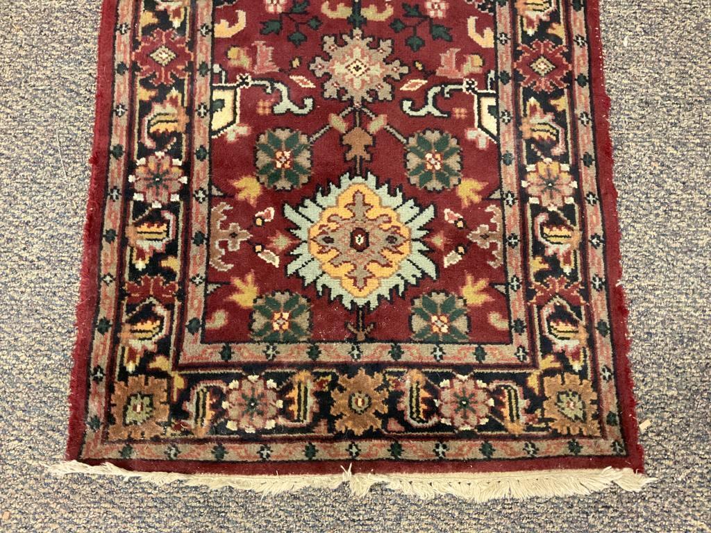 1970s Hand-Knotted Wool Runner Rug • Red Oriental Medallion Design