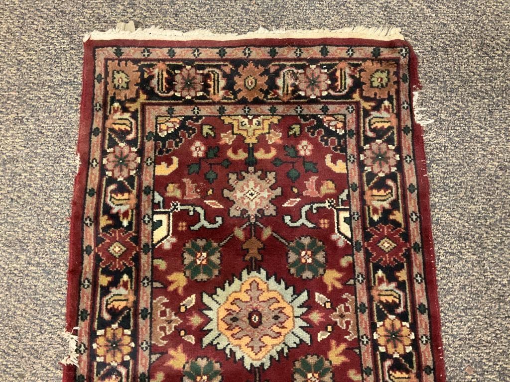 1970s Hand-Knotted Wool Runner Rug • Red Oriental Medallion Design