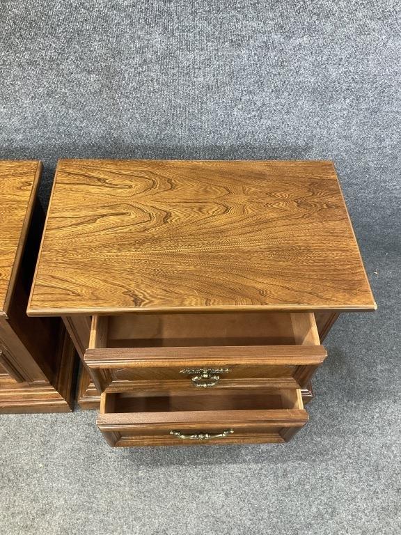 Vintage Stanley Regency Nightstands – Solid Wood Bedside Tables, Brass Hardware