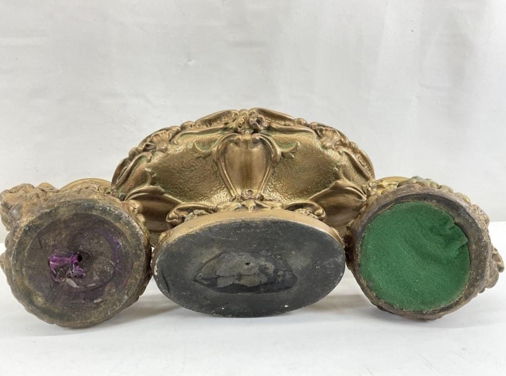 Antique Gilt Syroco Mantle Set – Rococo Bowl & Candle Holders