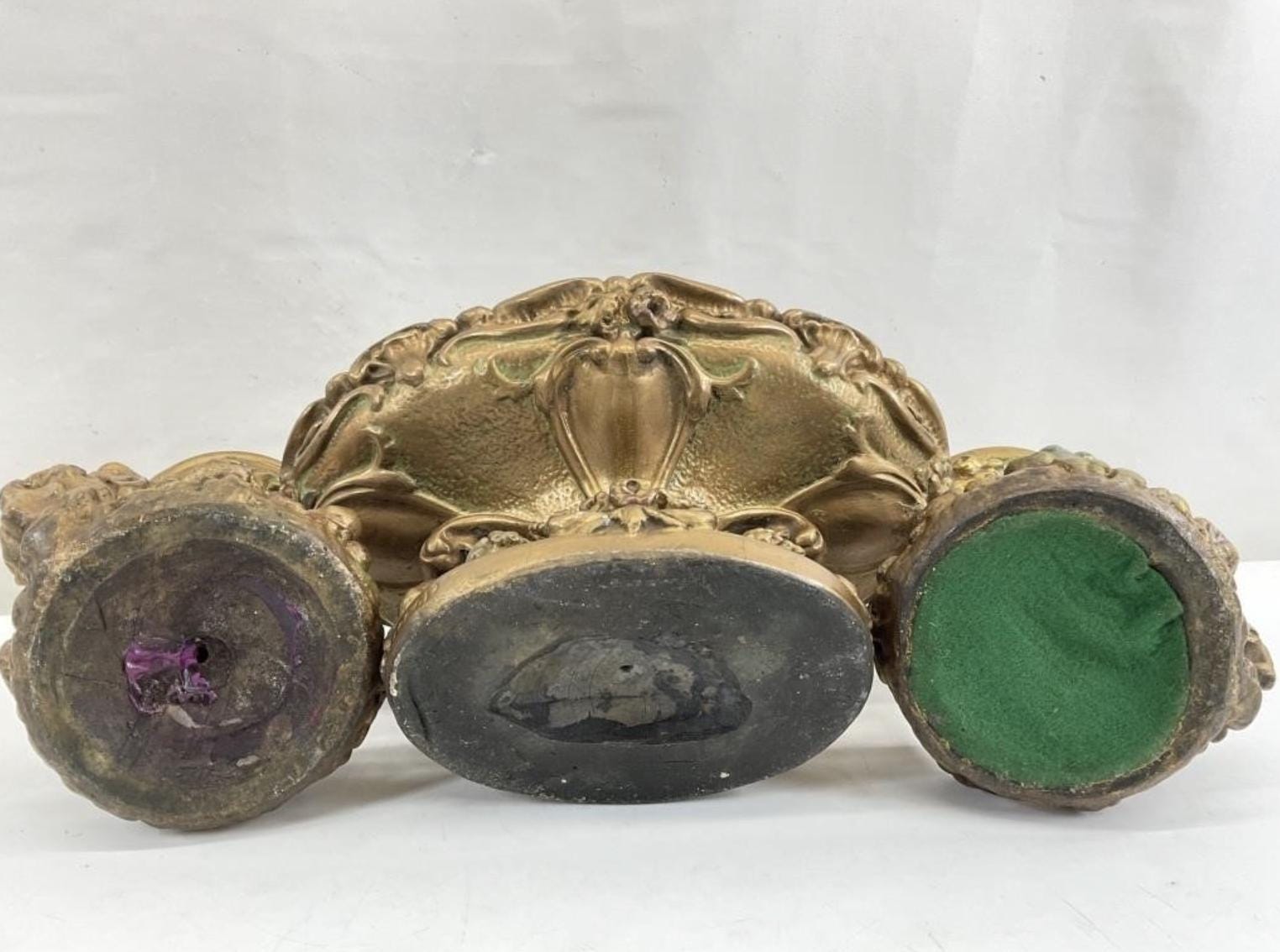 Antique Gilt Syroco Mantle Set – Rococo Bowl & Candle Holders