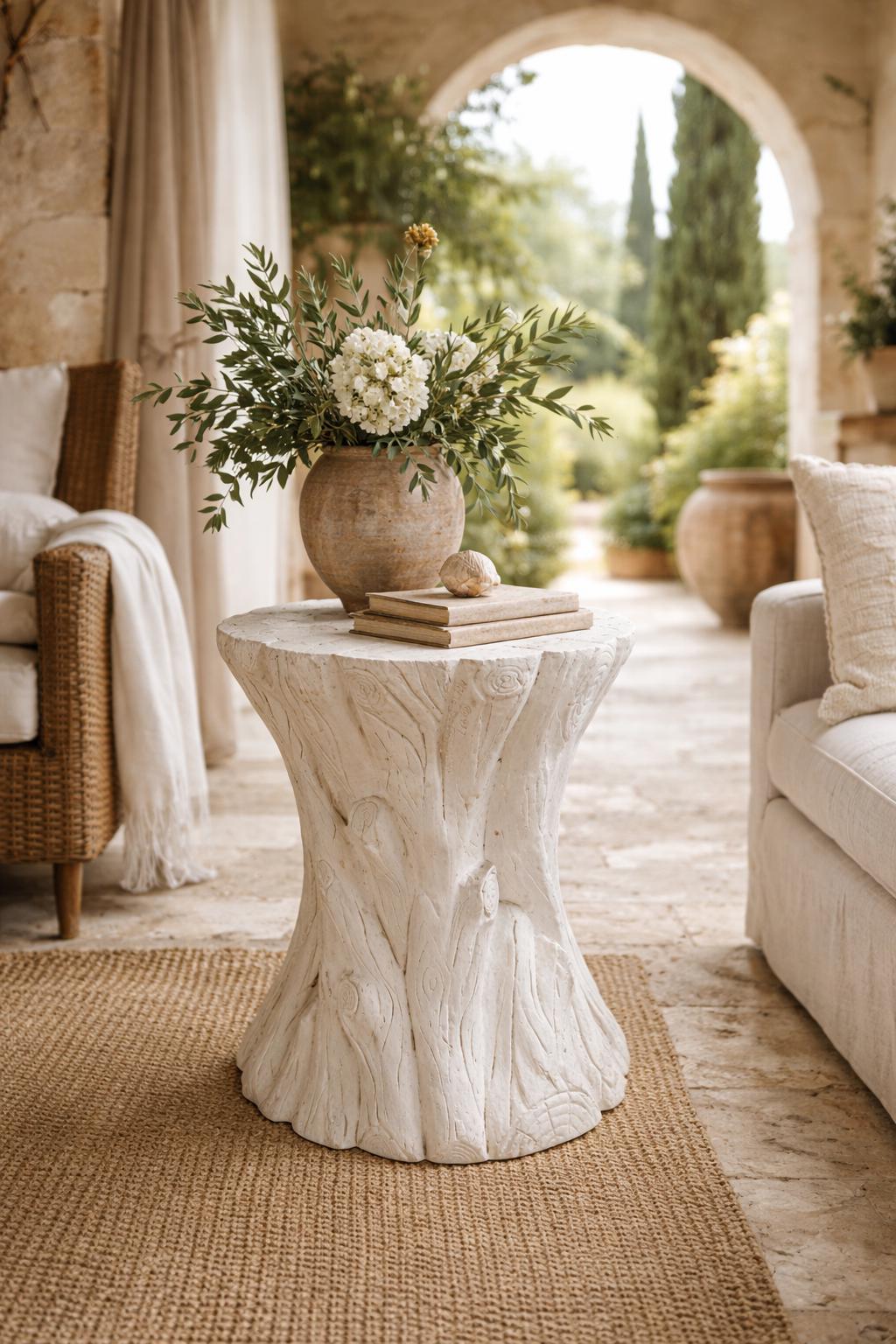 Vintage 1970s Organic Modern Plaster Tree Stump Side Table
