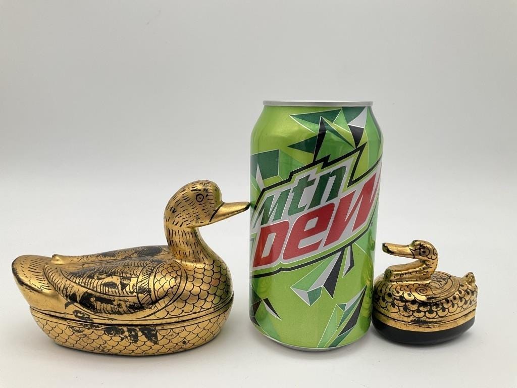 Vintage Black & Gold Duck Trinket Boxes – 1980s Vanity Decor, Set of 2