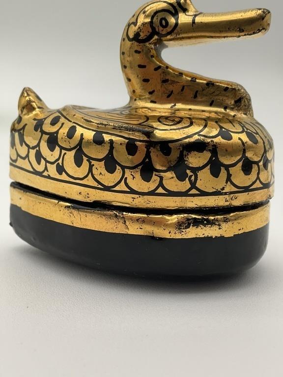Vintage Black & Gold Duck Trinket Boxes – 1980s Vanity Decor, Set of 2