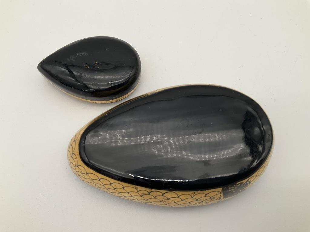 Vintage Black & Gold Duck Trinket Boxes – 1980s Vanity Decor, Set of 2