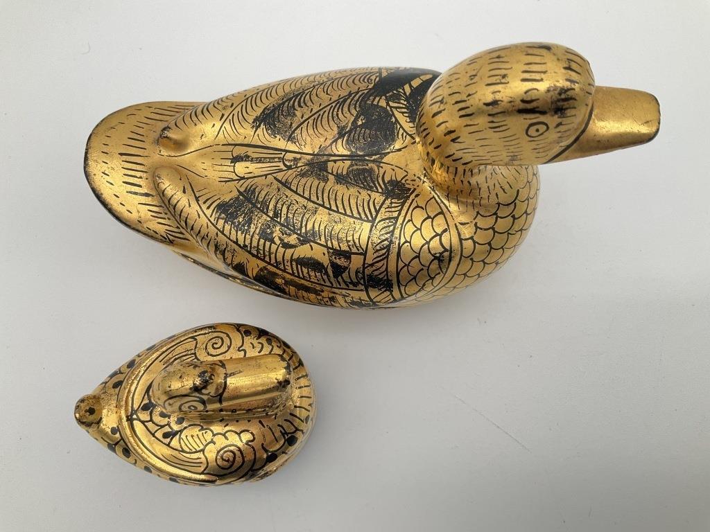 Vintage Black & Gold Duck Trinket Boxes – 1980s Vanity Decor, Set of 2