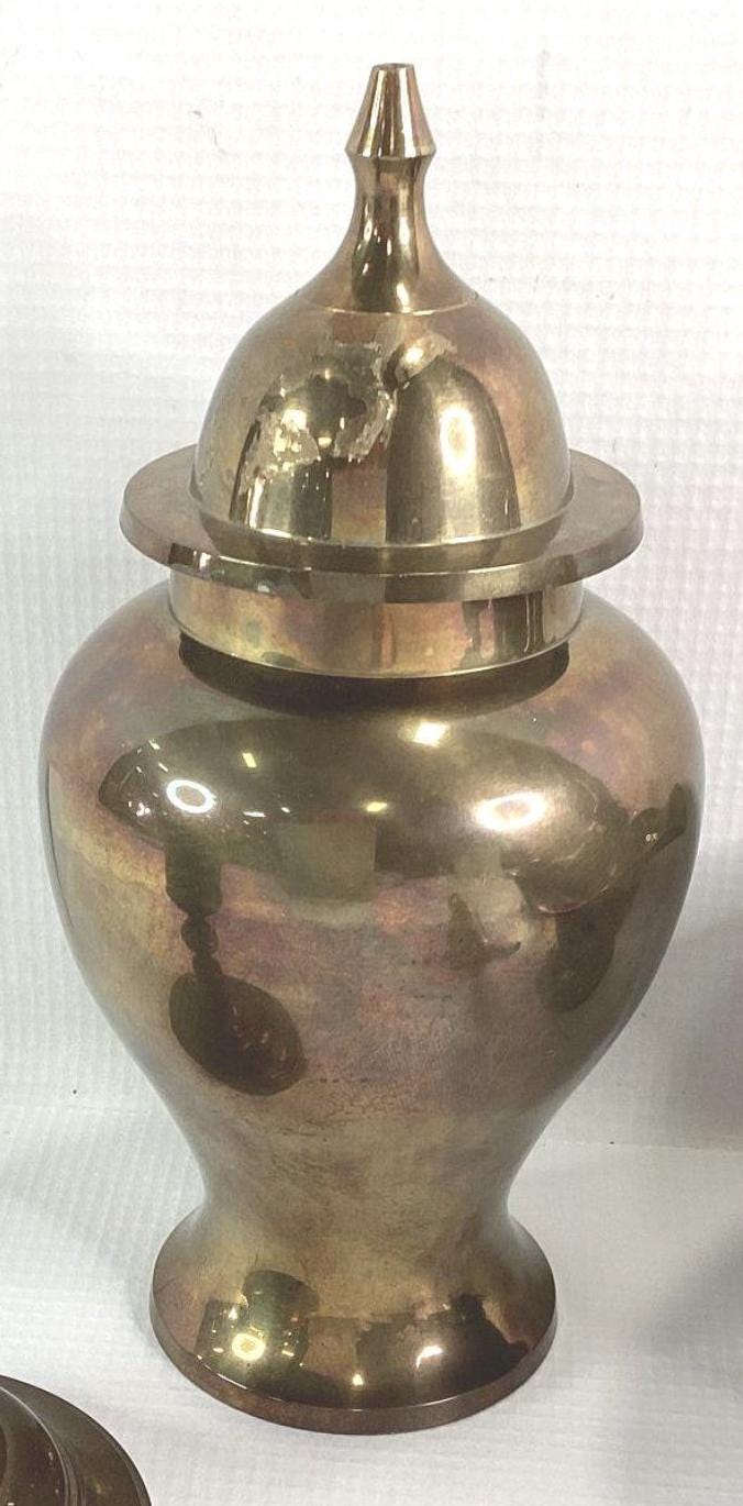 Small Vintage Brass Ginger Jar Pair – Hollywood Regency Mantel Decor