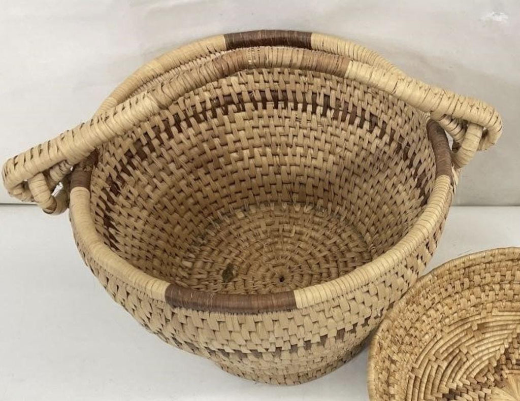 Vintage Southern Coiled Basket Bowl | Handwoven Folk Art Decor