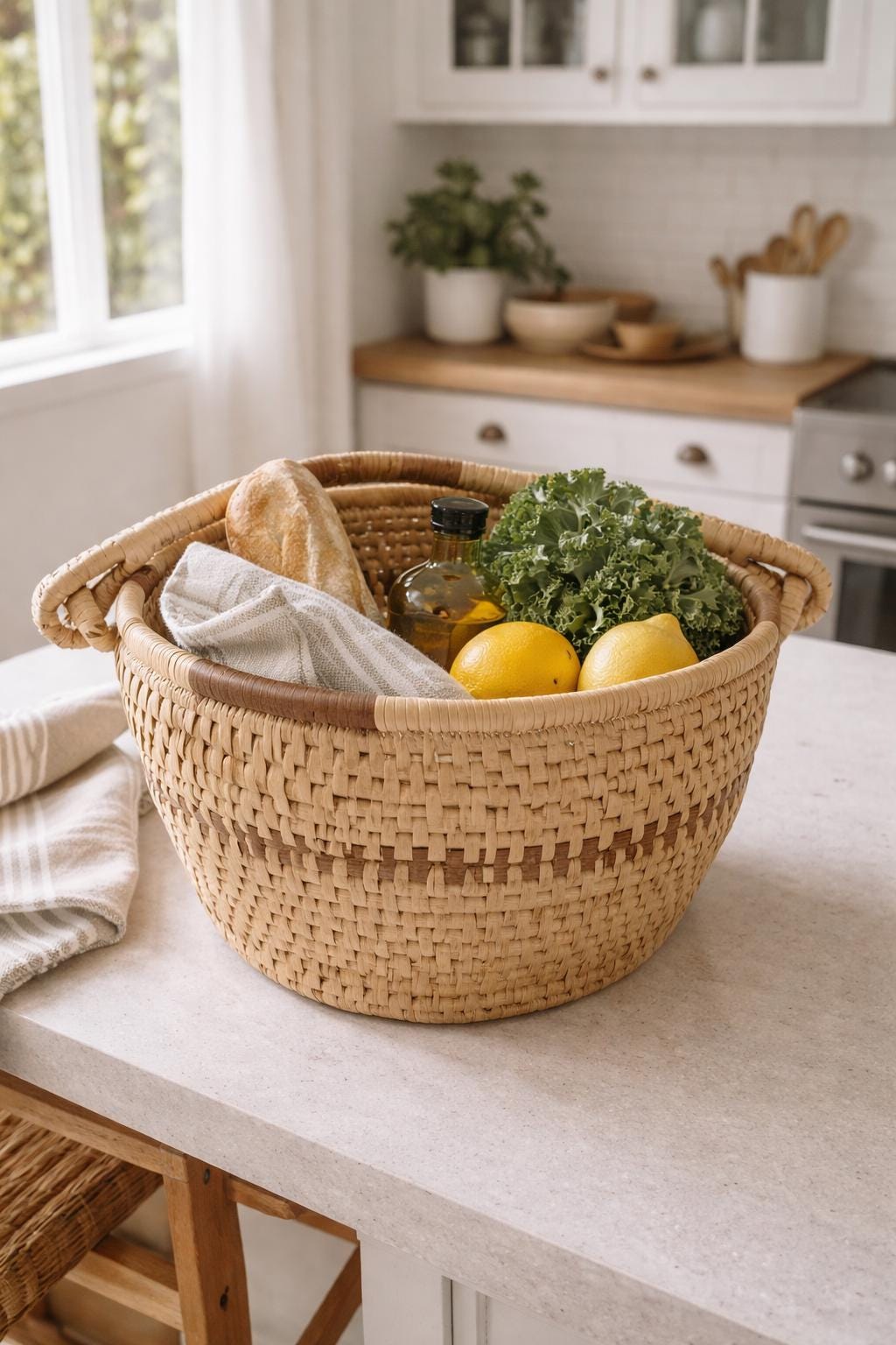 Vintage Southern Coiled Basket Bowl | Handwoven Folk Art Decor