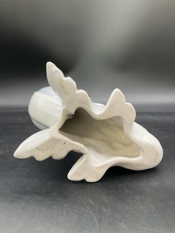 Vintage Mid-Century Italian Ceramic Dolphin Vase | White & Gold Sculptural Sea Figure