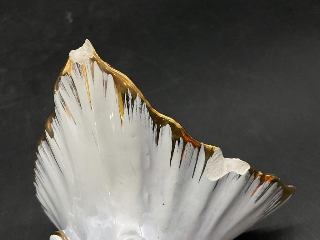 Vintage Mid-Century Italian Ceramic Dolphin Vase | White & Gold Sculptural Sea Figure