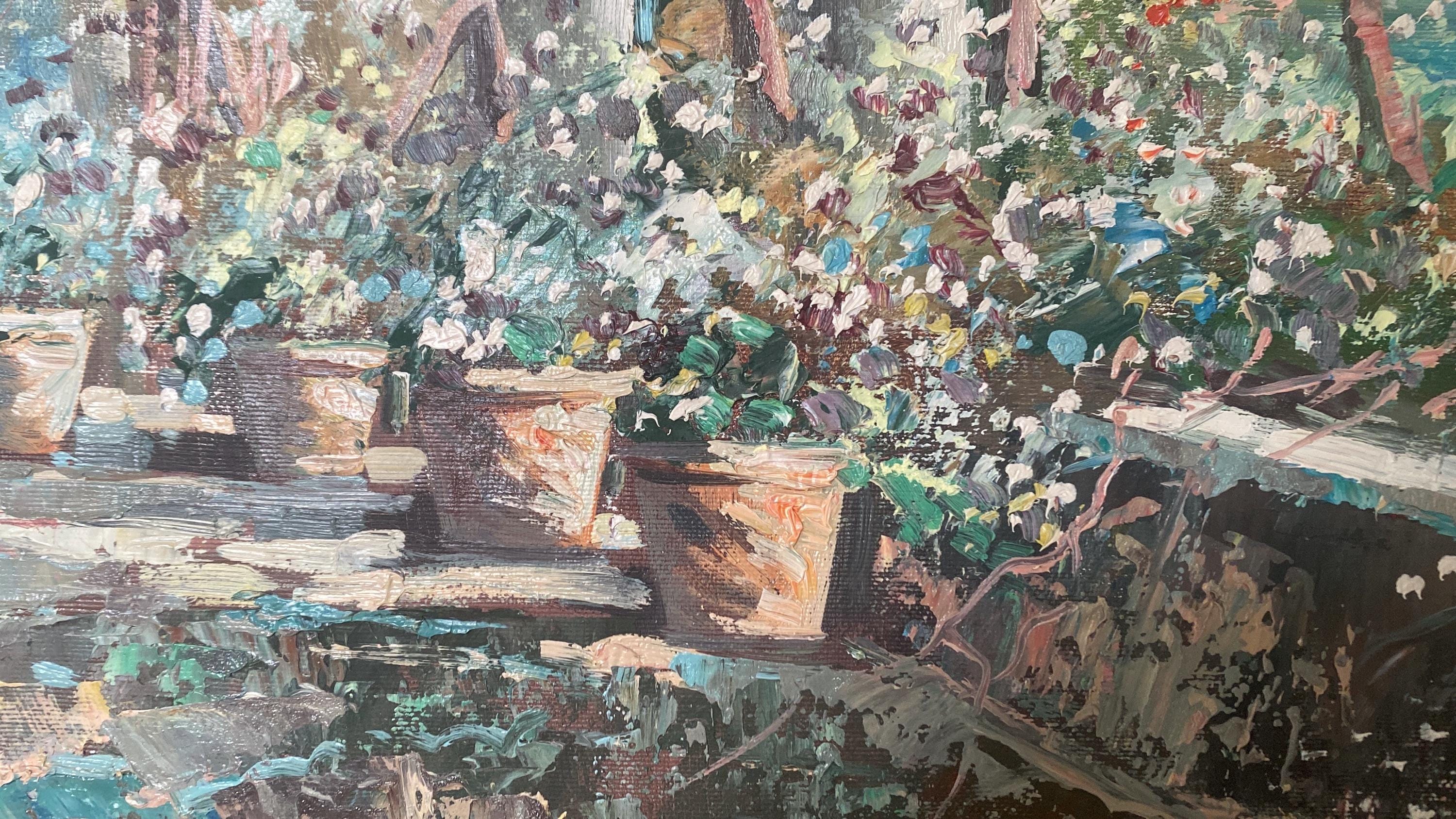 Vintage Italian Riviera Oil Painting, Mediterranean Seascape, Gold Frame, 36x48