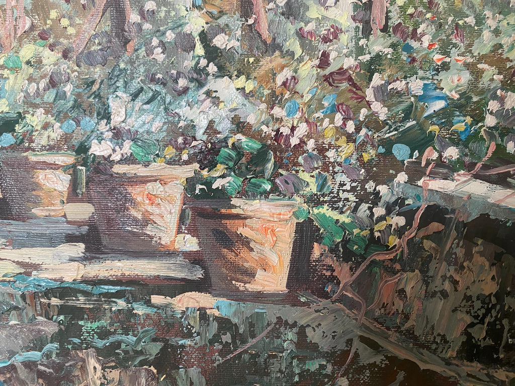 Vintage Italian Riviera Oil Painting, Mediterranean Seascape, Gold Frame, 36x48