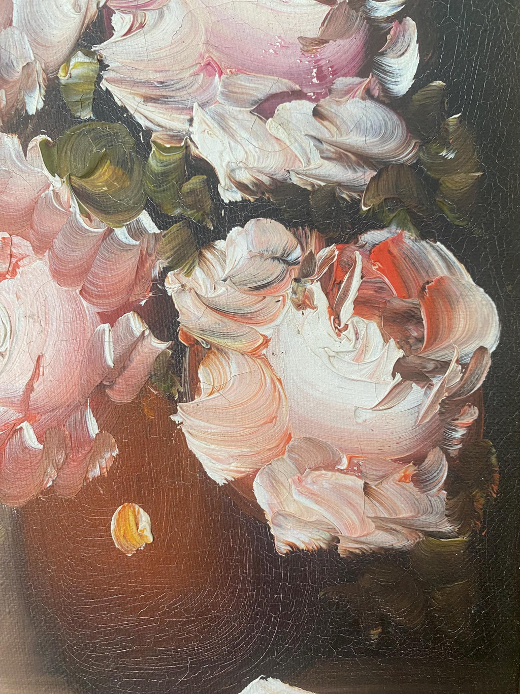 Vintage Floral Oil Painting, Roses Still Life, Ornate Gold Frame, Cottage Wall Art