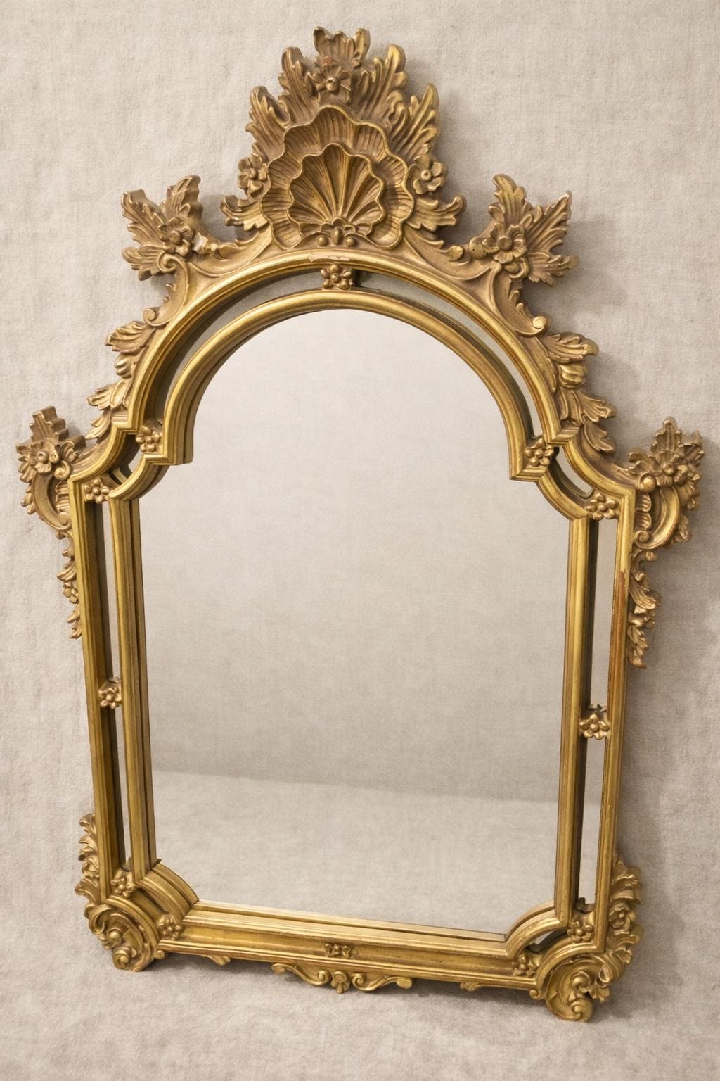 Antique French Rococo Revival Giltwood Mirror, Arched Crest, Late 19th Century