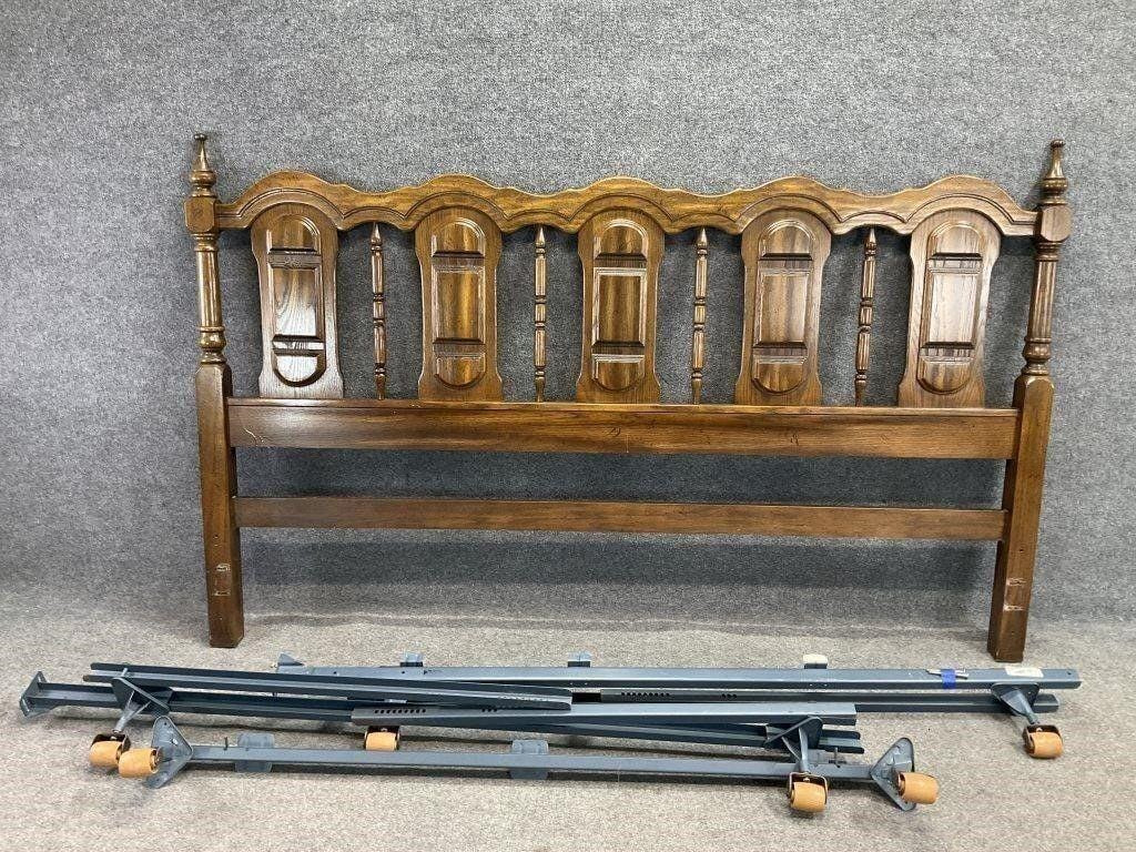 Vintage American Drew King Headboard | Solid Wood Colonial Bedroom Furniture