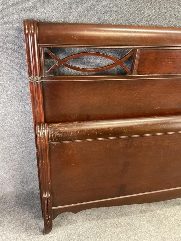 Antique Mahogany Full Size Bed, Art Deco Inlay Headboard, c. 1920-1930