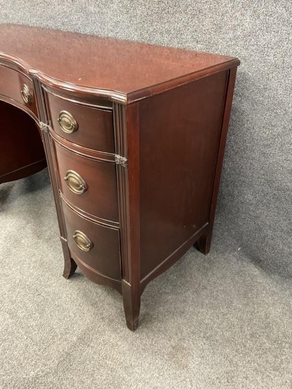 Antique Serpentine Mahogany Vanity Set | Includes Floral Bench