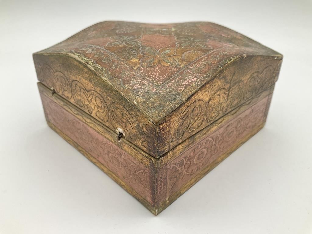 Vintage Florentine Giltwood Box, Hand-Painted Keepsake Jewelry Box
