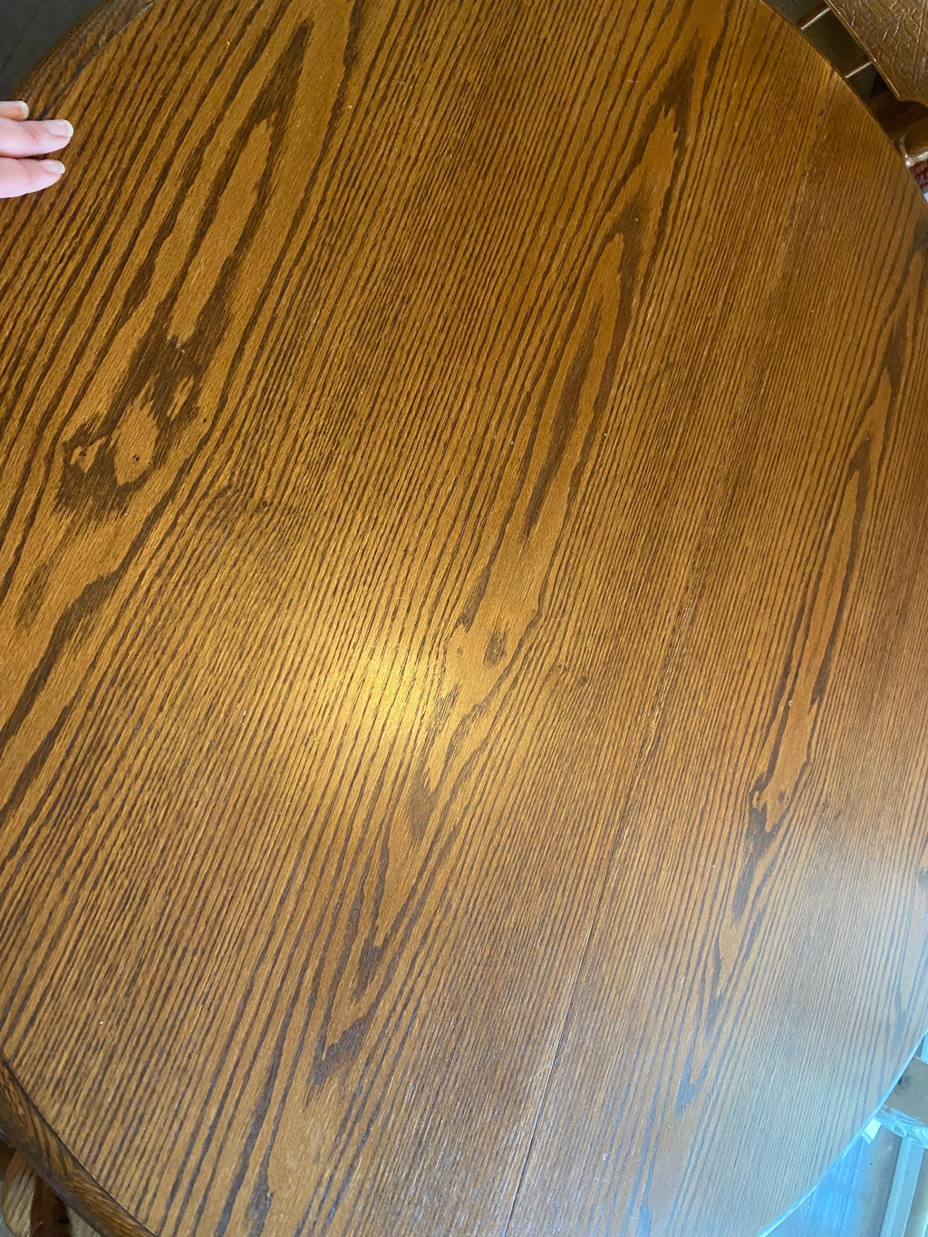 Solid Oak Pedestal Dining Table Set – Carved Chairs, Seats 6–8 (1970s)
