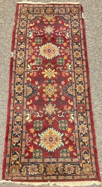 1970s Hand-Knotted Wool Runner Rug • Red Oriental Medallion Design