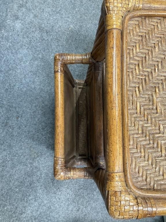 Vintage Rattan Side Table | Two-Tier Woven Shelf Nightstand