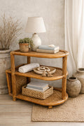 Vintage Rattan Side Table | Two-Tier Woven Shelf Nightstand