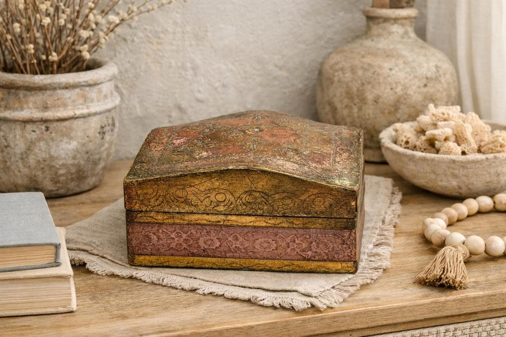 Vintage Florentine Giltwood Box, Hand-Painted Keepsake Jewelry Box