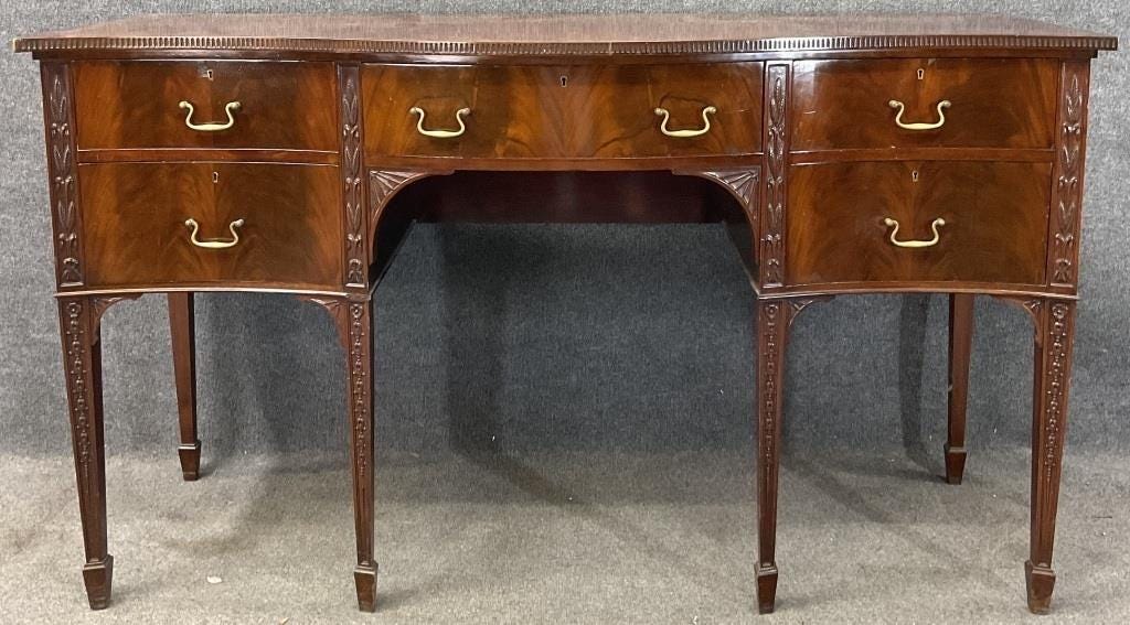Antique Mahogany Hepplewhite Sideboard – Taper Leg Server, Gallery Back Buffet Console