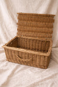Vintage Wicker Trunk Basket, 1940s–1960s Rustic European Storage with String-Hinged Lid