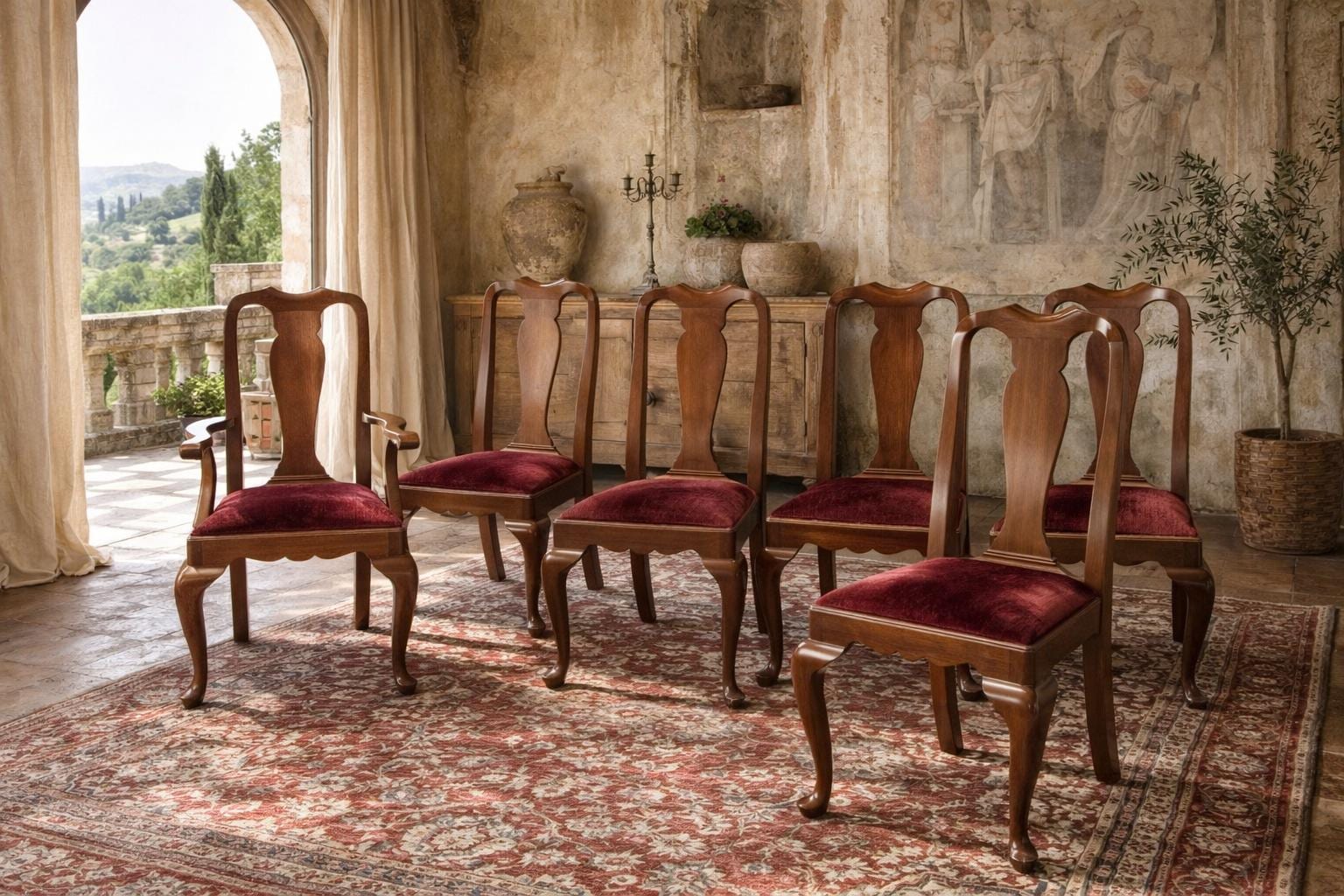 Set of 8 Henkel Harris Queen Anne Dining Chairs | 2 Arm, 6 Side | Traditional Heirloom